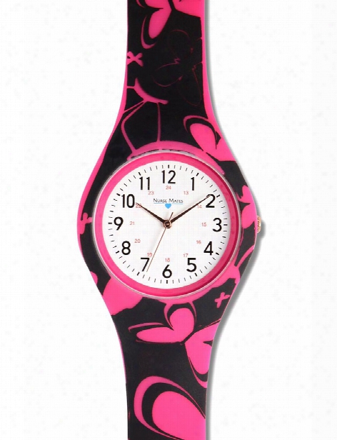 Nurse Mates Nurse Mates Pink Butterfly Printed Silicone Watch - Unisex - Medical Supplies