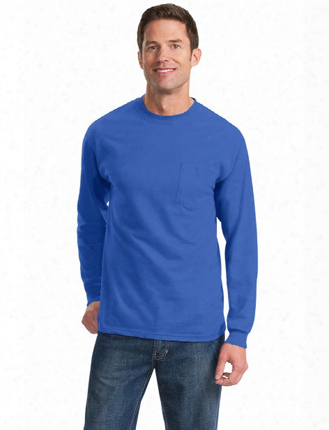 Port And Company Long Sleeve Essentials Tee With Pocket - Royal - Unisex - Corporate Apparel