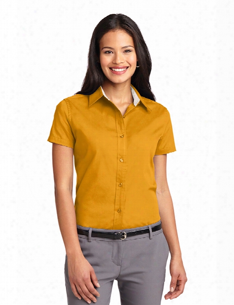 Port Authority Clearance Ladies Short Sleeve Easy Care Shirt - Athletic Gold-light Stone - Unisex - Corporate Apparel