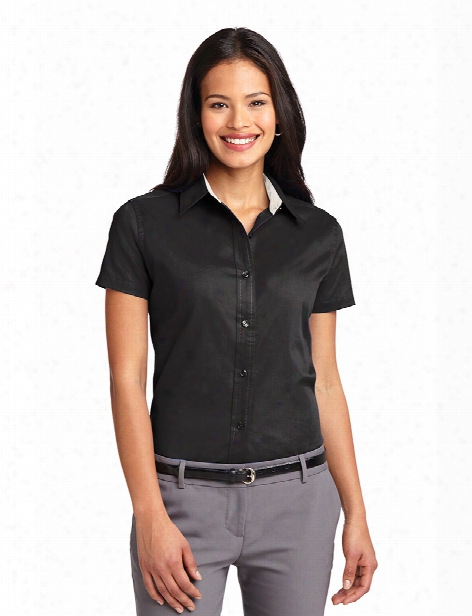 Port Authority Ladies Short Sleeve Easy Care Shirt - Black-light Stone - Unisex - Corporate Apparel