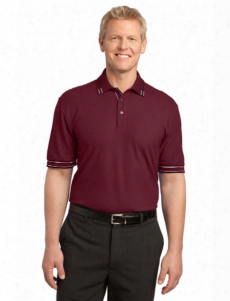 Port Authority Silk Touch Tipped Polo - Burgundy-black - Unisex - Corporate Apparel