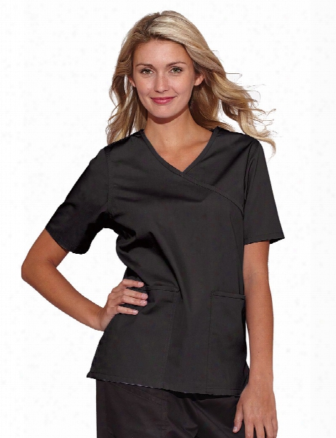 Tafford Essentials Cross Over Scrub Top - Black - Female - Women's Scrubs