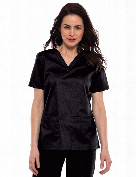 Tafford Essentials Stretch 2 Pocket Scrub Top - Black - Female - Women's Scrubs