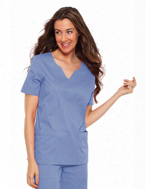 Tafford Essentials Stretch Clearance Notch Neck Scrub Top - Ceil - Female - Women's Scrubs