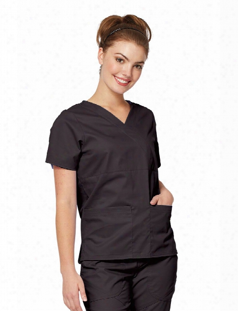 Tafford Essentials Stretch Modern Mock Wrap Scrub Top - Black - Female - Women's Scrubs