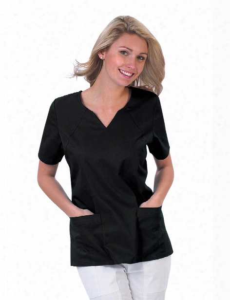 Tafford Essentials Stretch Notch Neck Scrub Top - Black - Female - Women's Scrubs