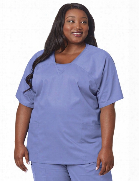 Tafford Tafford Plus Clearance Inset V-neck Scrub Top - Ceil Blue - Female - Women's Scrubs