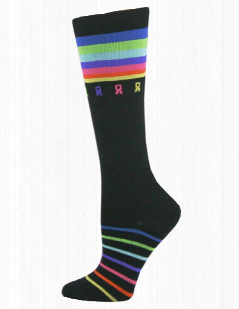 Think Medical Think Medical Ribbons And Stripes Cancer Awareness Compression Socks - Female - Women's Scrubs