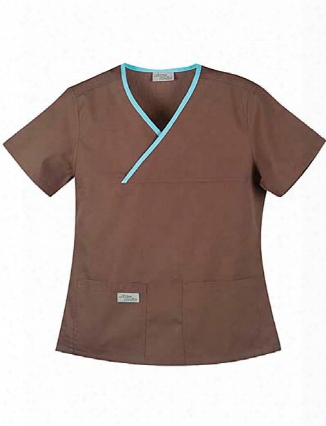 Urbane Clearance Urbane Double Pocket Cross Over Scrub Top - Chocolate-aqua - Female - Women's Scrubs