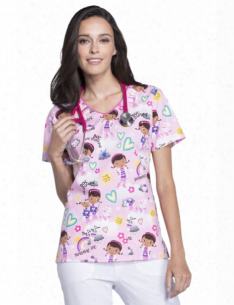 Cherokee Disney Doc Mcstuffins Dose Of Sunshine Scrub Top - Print - Female - Women's Scrubs