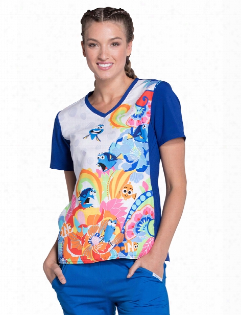 Cherokee Disney Finding Dory Fluent In Whale Scrub Top - Print - Female - Women's Scrubs