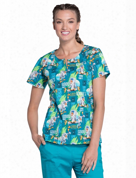 Cherokee Disney Lion King Good Vibes Scrub Top - Print - Female - Women's Scrubs