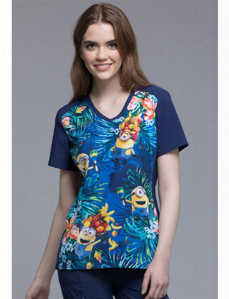 Cherokee Disney Minions Samba Scrub Top - Print - Female - Women's Scrubs