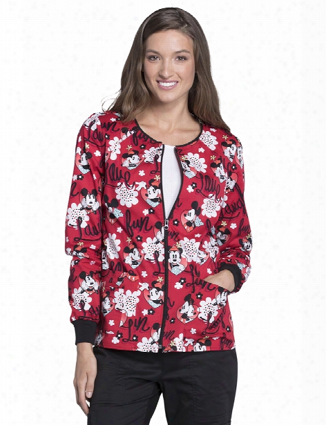 Cherokee Disney Minnie & Mickey Laugh With Me Jacket - Print - Female - Women's Scrubs