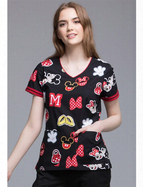 Cherokee Disney Minnie Patches Scrub Top - Print - Female - Women's Scrubs