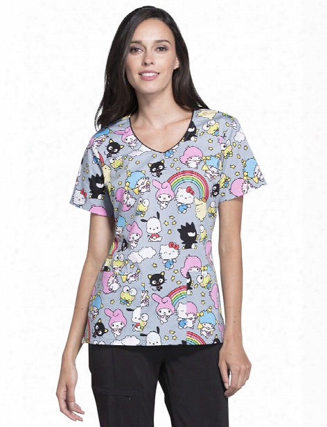 Cherokee Tooniforms Hello Kitty Hello Parade Scrub Top - Print - Female - Women's Scrubs