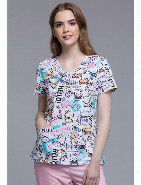 Cherokee Tooniforms Hello Kitty Hello Supercute Scrub Top - Print - Female - Women's Scrubs