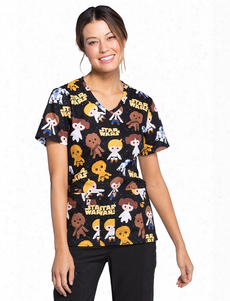 Cherokee Tooniforms Star Wars Good Guys Scrub Top - Print - Female - Women's Scrubs