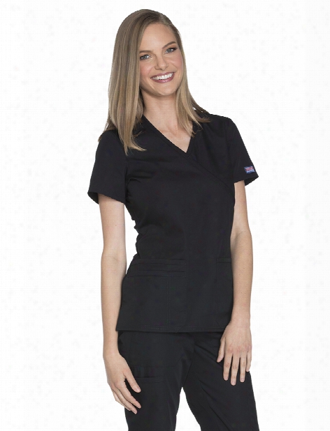 Cherokee Workwear Mock Wrap Scrub Top - Black - Female - Women's Scrubs