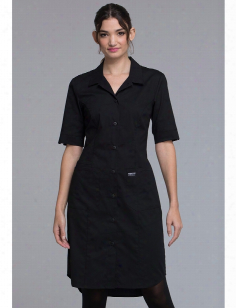 Cherokee Workwear Professionals 40 Inch Button Front Dress - Black - Female - Women's Scrubs