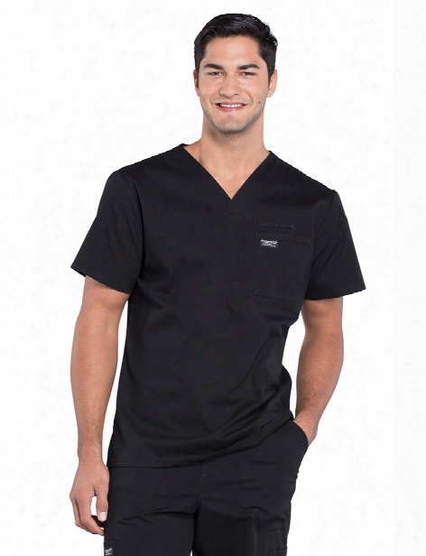 Cherokee Workwear Professionals Mens One Pocket V-neck Scrub Top - Black - Male - Men's Scrubs