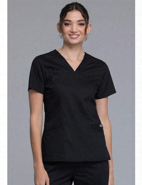 Cherokee Workwear Revolution Sporty V-neck Scrub Top - Black - Female - Women's Scrubs