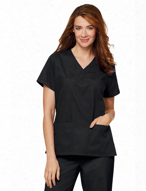 Lydia's Clearance Lydia's Select 2 Pocket Y-neck Scrub Top - Black - Female - Women's Scrubs