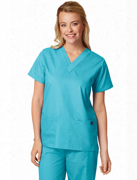 Lydia's Clearance Lydia's Select 4 Pocket V-neck Scrub Top - Aqua Sky - Female - Women's Scrubs