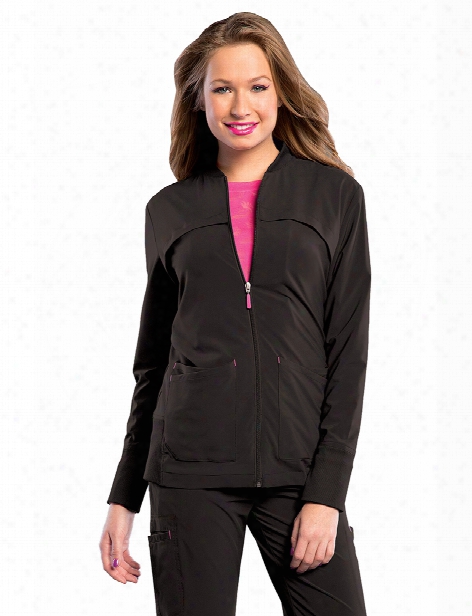 Smitten Tour Zip Front Warm-up Scrub Jacket - Black - Female - Women's Scrubs