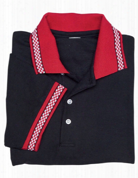 Usa Made Unisex Checkered Collar Pique Polo - Black-red - Unisex - Corporate Apparel