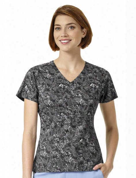 Vera Bradley Halo Wildflower Grove Black Scrub Top - Print - Female - Women's Scrubs