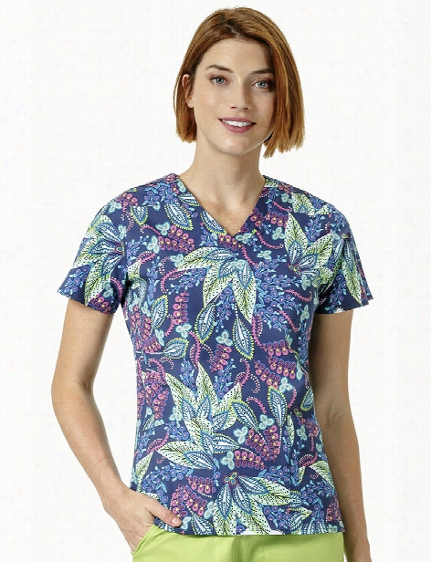 Vera Bradley Signature Batik Leaves Scrub Top - Print - Female - Women's Scrubs