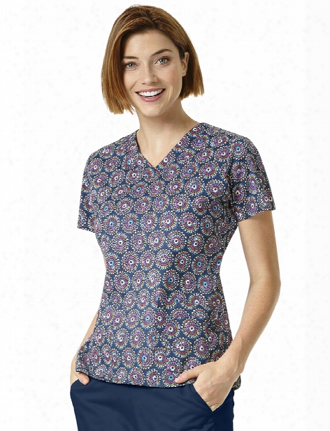 Vera Bradley Signature Prairie Blooms Navy Scrub Top - Print - Female - Women's Scrubs