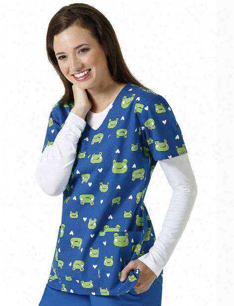 Zoe + Chloe Leaping Lilly Pads Scrub Top - Print - Female - Women's Scrubs