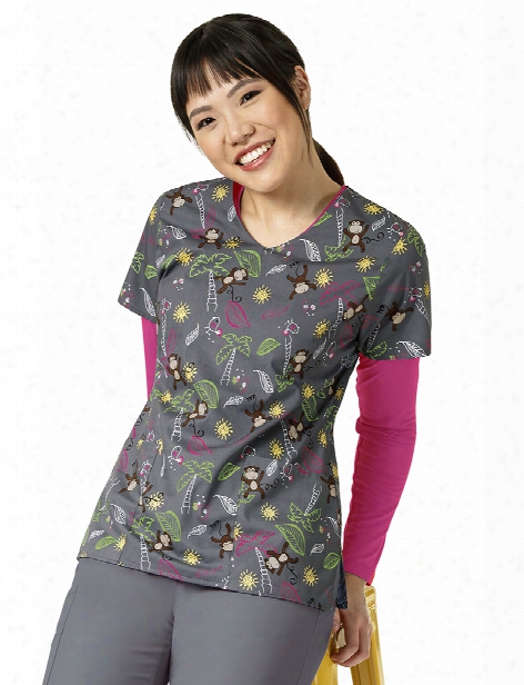 Zoe + Chloe Monkey Shine Scrub Top - Print - Female - Women's Scrubs