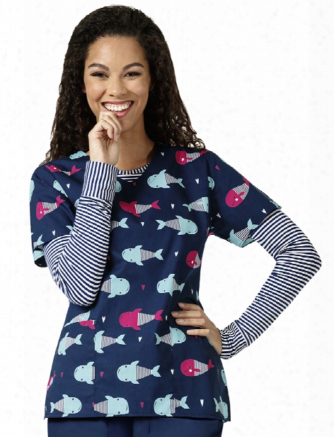 Zoe + Chloe Whale Of A Time Scrub Top - Print - Female - Women's Scrubs