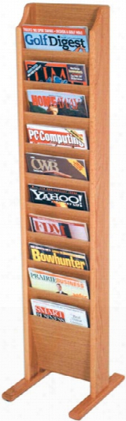 10 Pocket Oak Magazine Floor Rack By Wooden Mallet