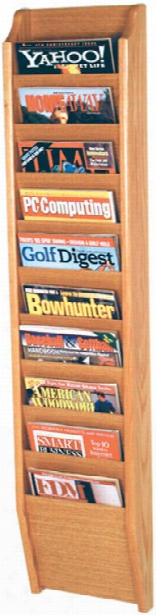 10 Pocket Oak Magazine Wall Rack By Wooden Mallet