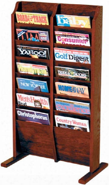 14 Pocket Oak Magazine Floor Rack By Wooden Mallet