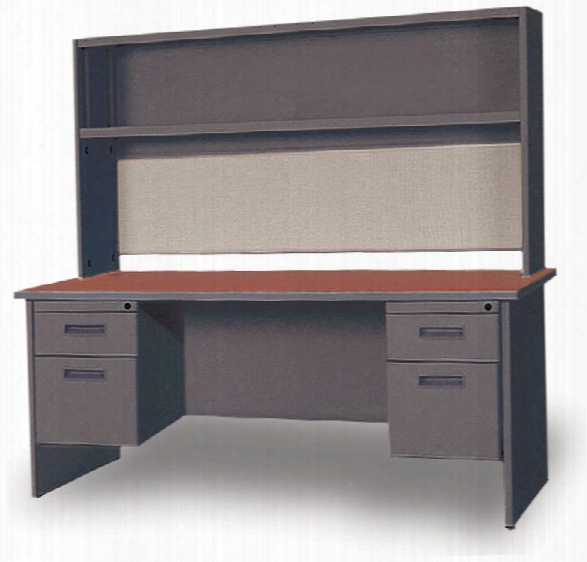 60" Double Pedestal Steel Desk With Hutch By Marvel