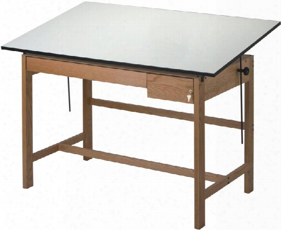 Titan Ii 60" Solid Oak Drafting Table With Drawers By Alvin