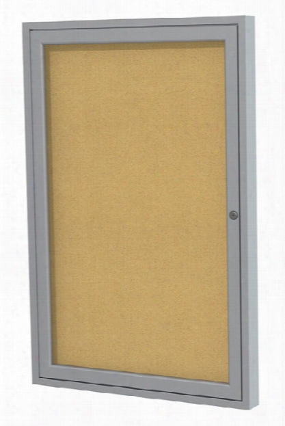 24" X 18" One Door Satin Aluminum Frame Enclosed Tackboard By Ghent