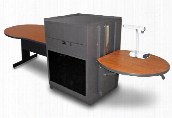 Keyhole Table With Media Center, Adjustable Height Platform, Acrylic Doors - (cherry Laminate) By Marvel