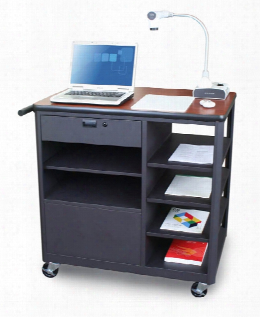 Marvel Vizion Presenter Mobile Presentation Cart With Four Side Shelves - (ccherry Laminate) By Marvel