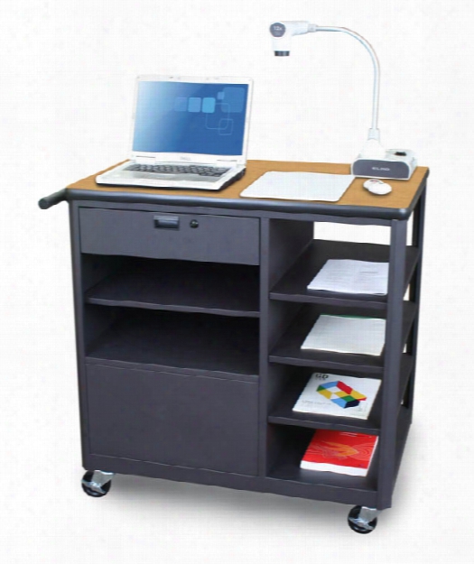 Marvel Vizion Presenter Mobile Presentation Cart With Four Side Shelves- (oak Laminate) By Marvel