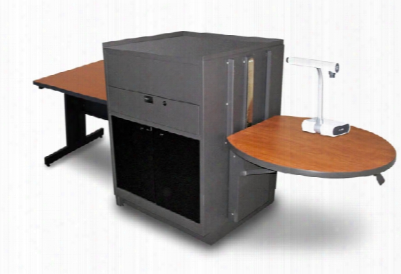 Rectangular Table With Media Center, Adjustable Height Platform, Acrylic Doors - (cherry Laminate) By Marvel
