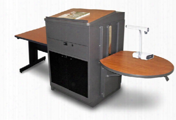 Rectangular Table With Media Center And Lectern, Adjustable Height Platform, Acrylic Doors - (cherry Laminate) By Marvel