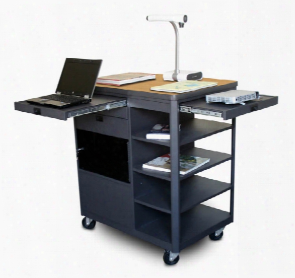 Vizion Presenter Multimedia Cart With Acrylic Doors, Four Side Shelves, - (oak Laminate) By Marvel