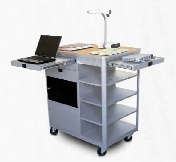 Vizion Presenter Multimedia Cart With Acrylic Doors, Four Side Shelves, - (kensington Maple Laminate) By Marvel