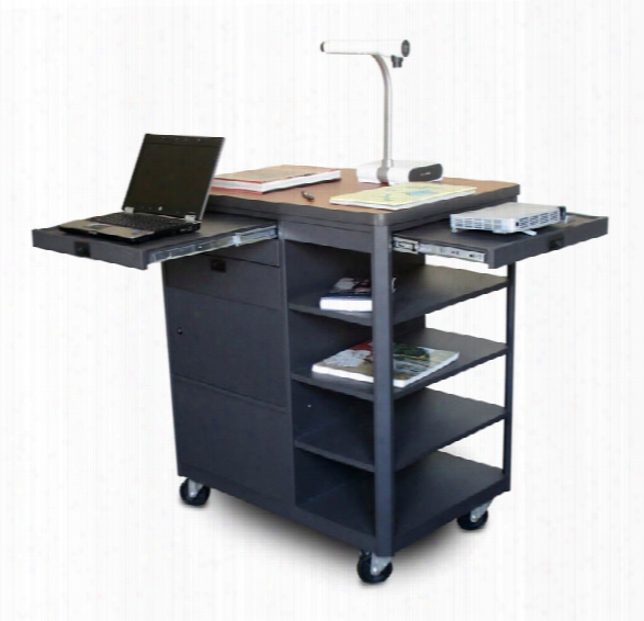 Vizion Presenter Multimedia Cart With Steel Doors, Four Side Shelves, - (cherry Laminate) By Marvel